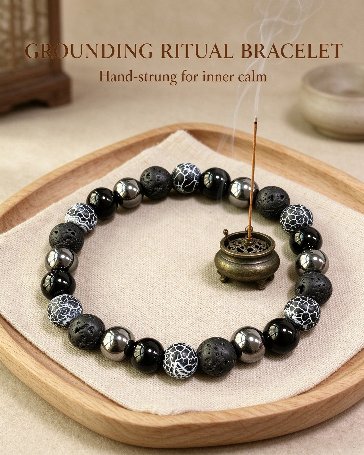 Handmade natural stone zen bracelet for meditation, oriental mindful jewelry