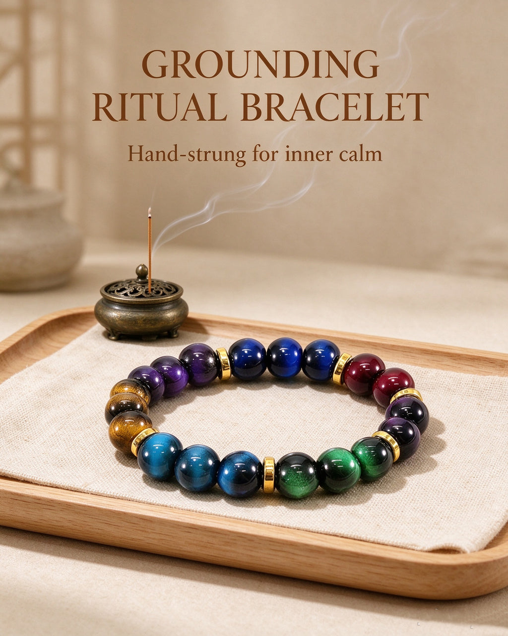 Handmade natural stone zen bracelet for meditation, oriental mindful jewelry