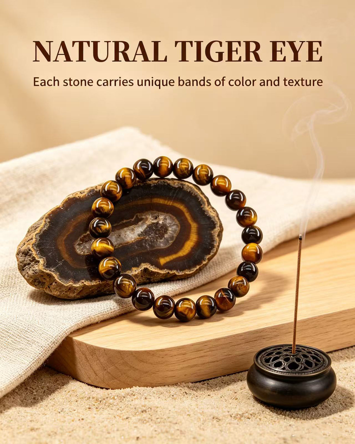 Handmade natural stone zen bracelet for meditation, oriental mindful jewelry