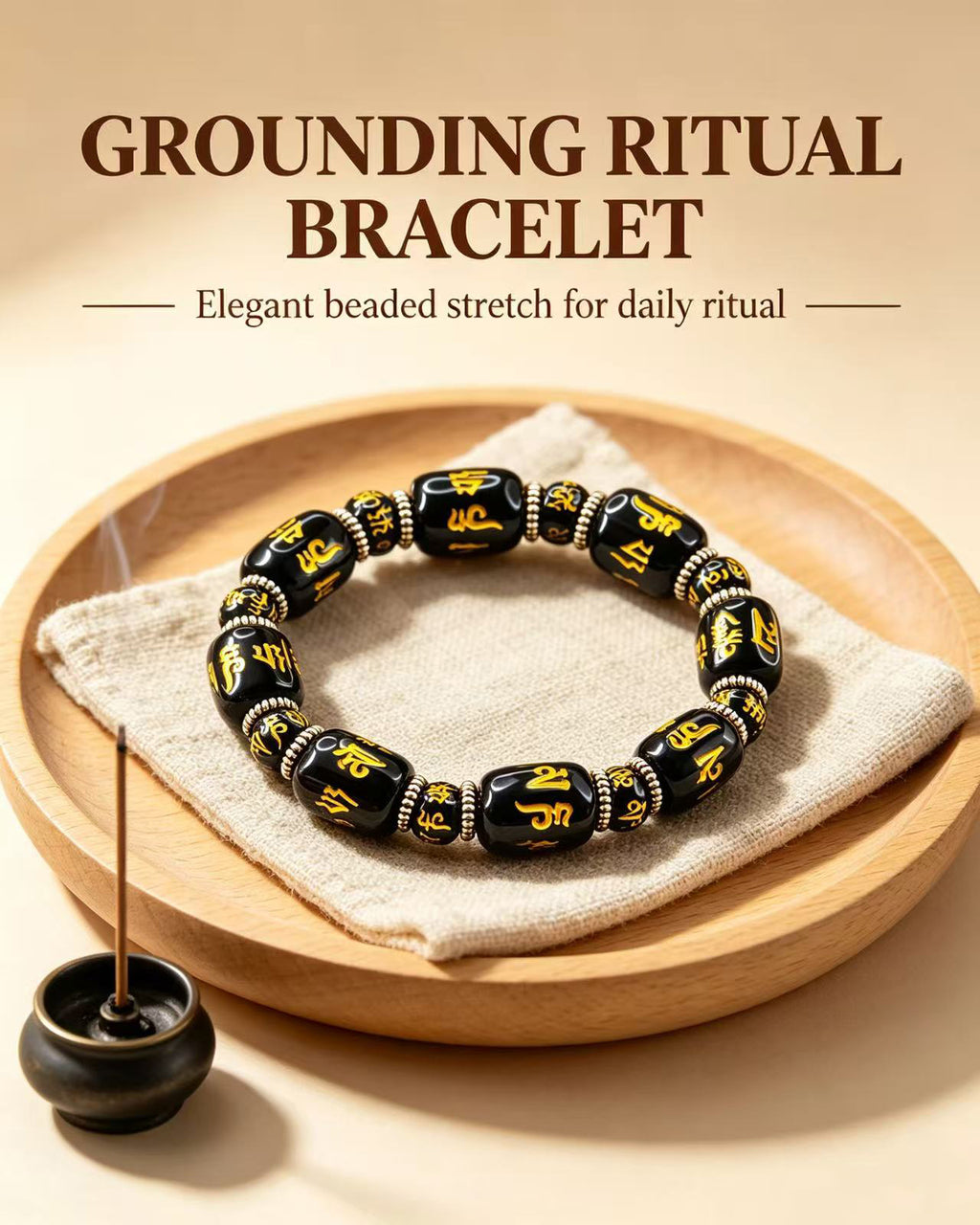 Handmade natural stone zen bracelet for meditation, oriental mindful jewelry