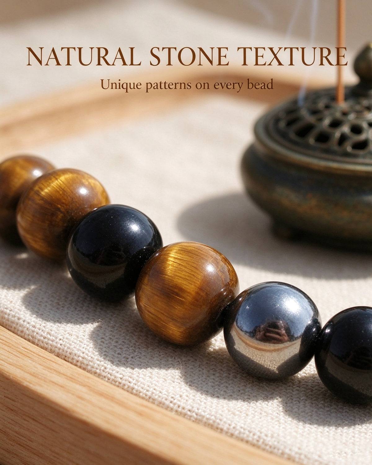 Handmade natural stone zen bracelet for meditation, oriental mindful jewelry