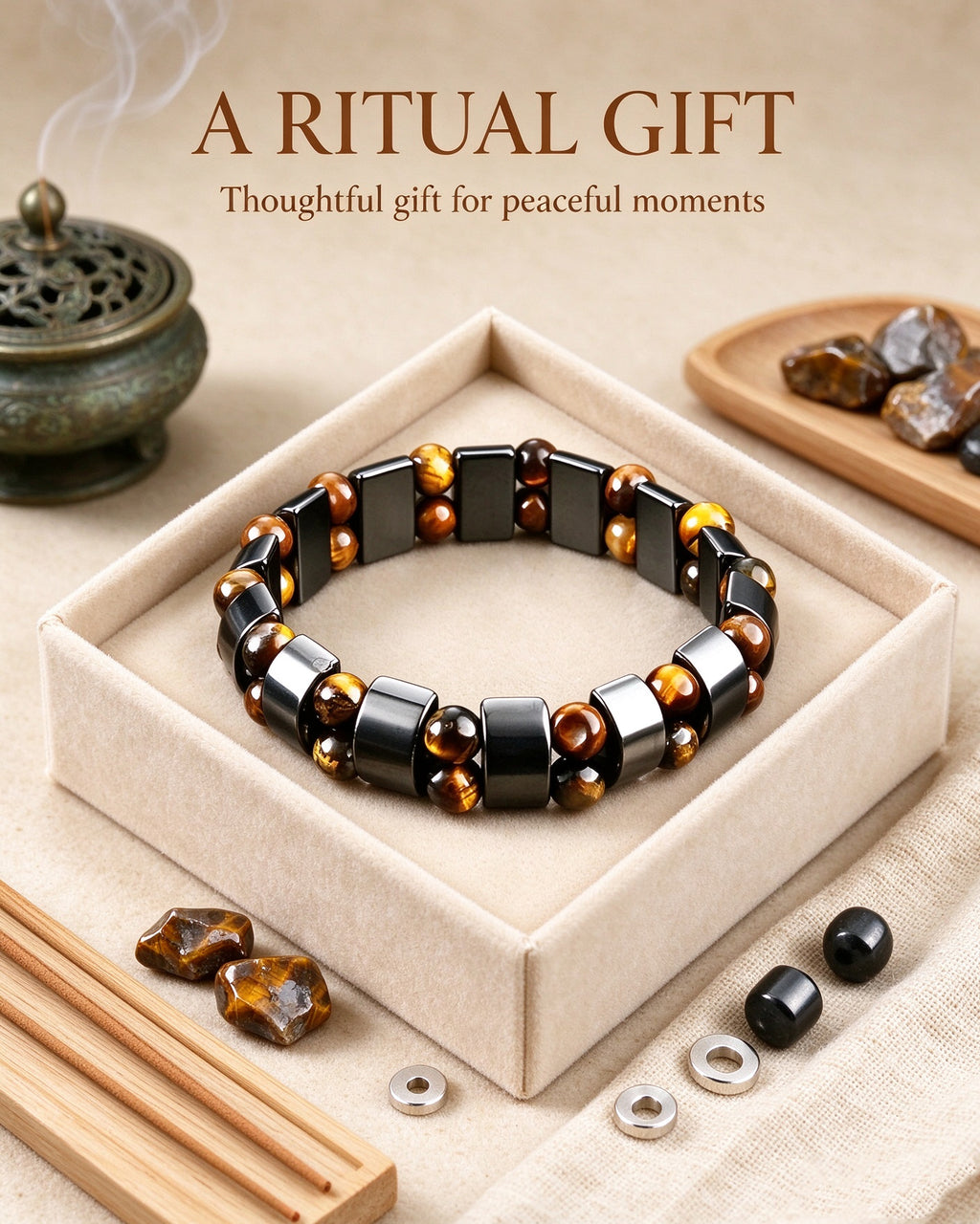 Handmade natural stone zen bracelet for meditation, oriental mindful jewelry