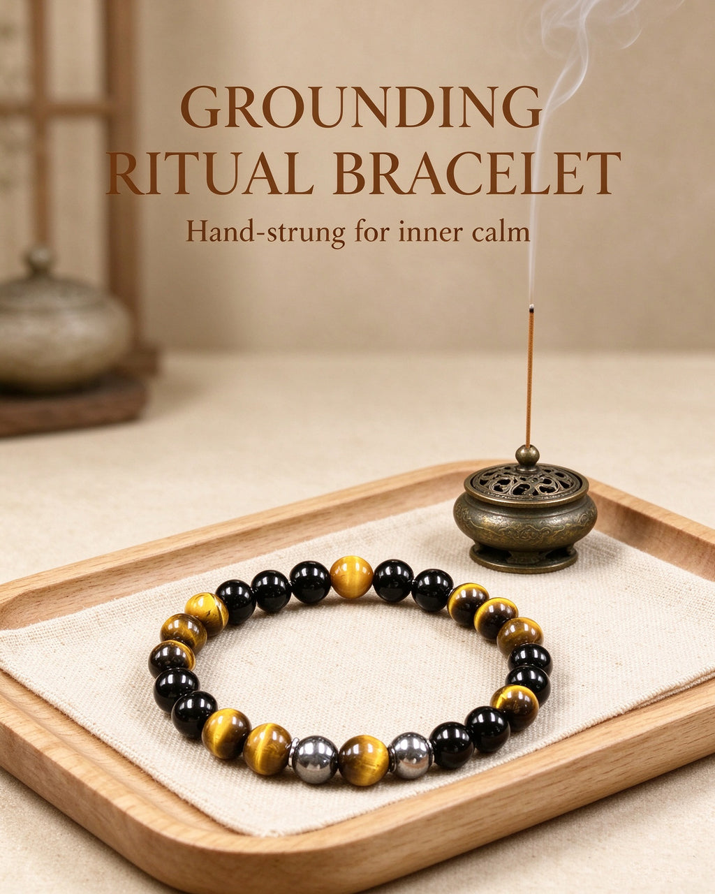Handmade natural stone zen bracelet for meditation, oriental mindful jewelry