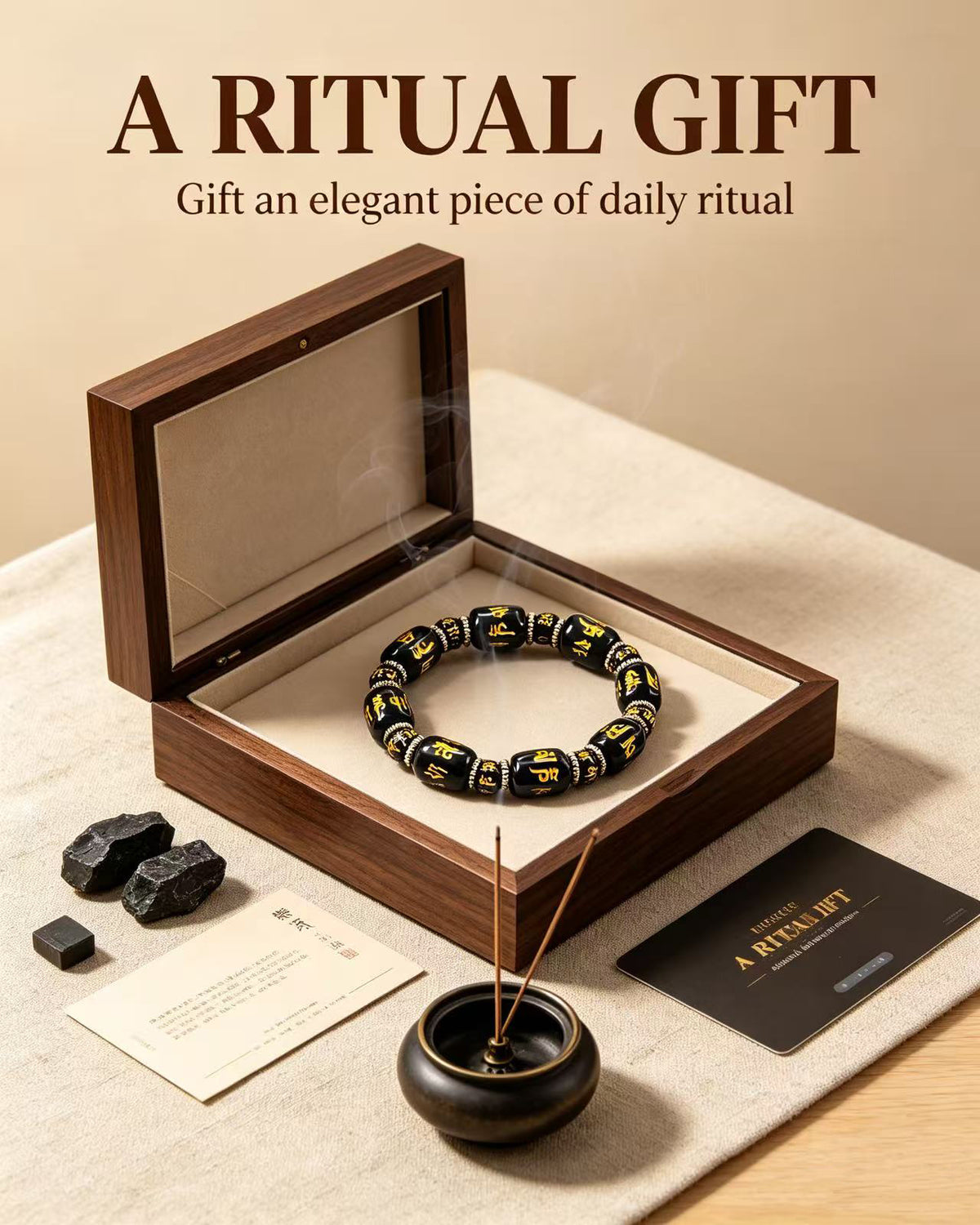 Handmade natural stone zen bracelet for meditation, oriental mindful jewelry
