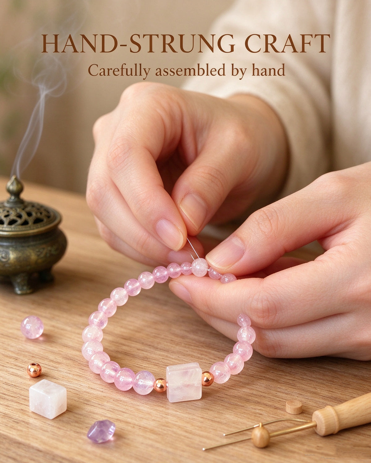 Handmade natural stone zen bracelet for meditation, oriental mindful jewelry