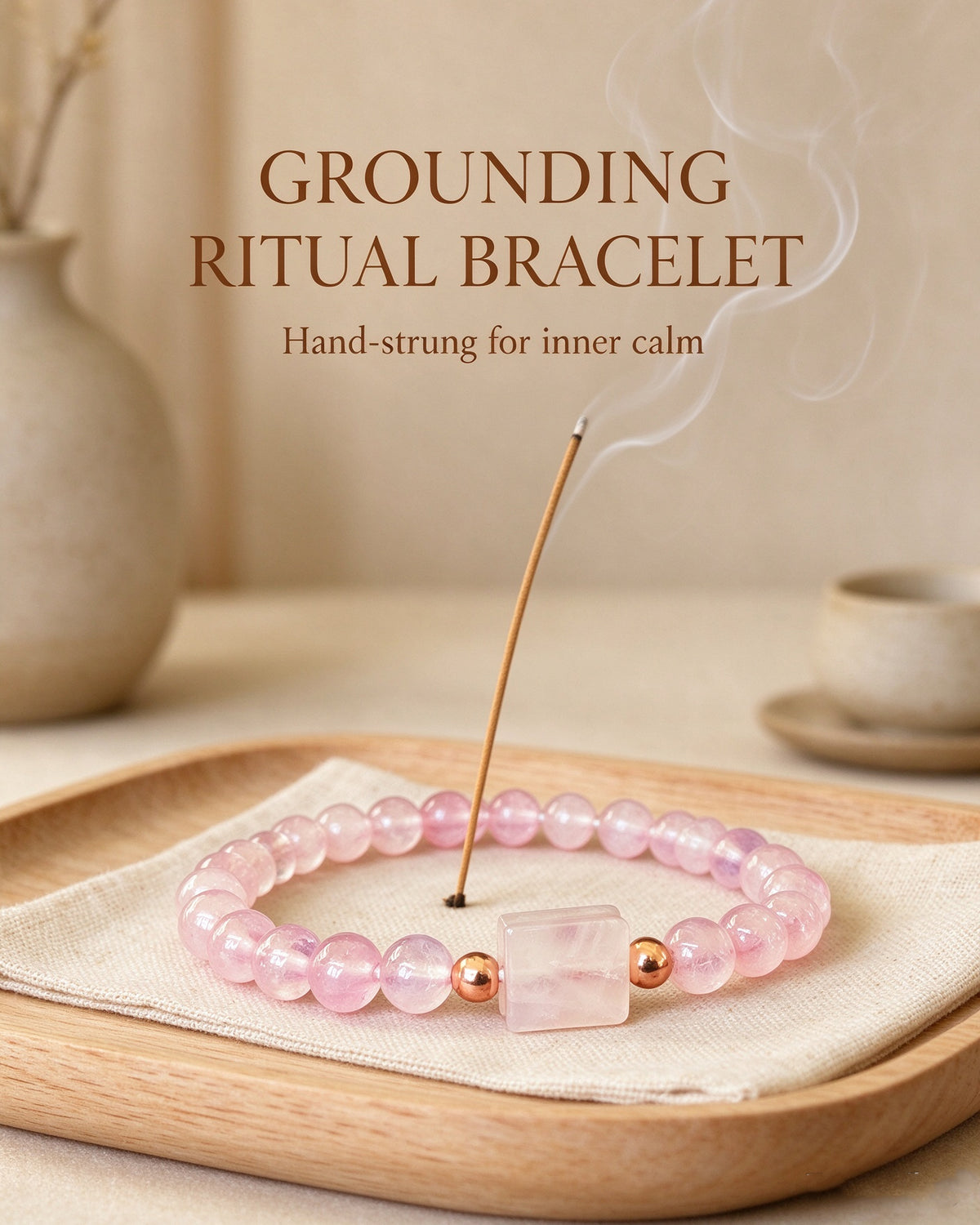 Handmade natural stone zen bracelet for meditation, oriental mindful jewelry