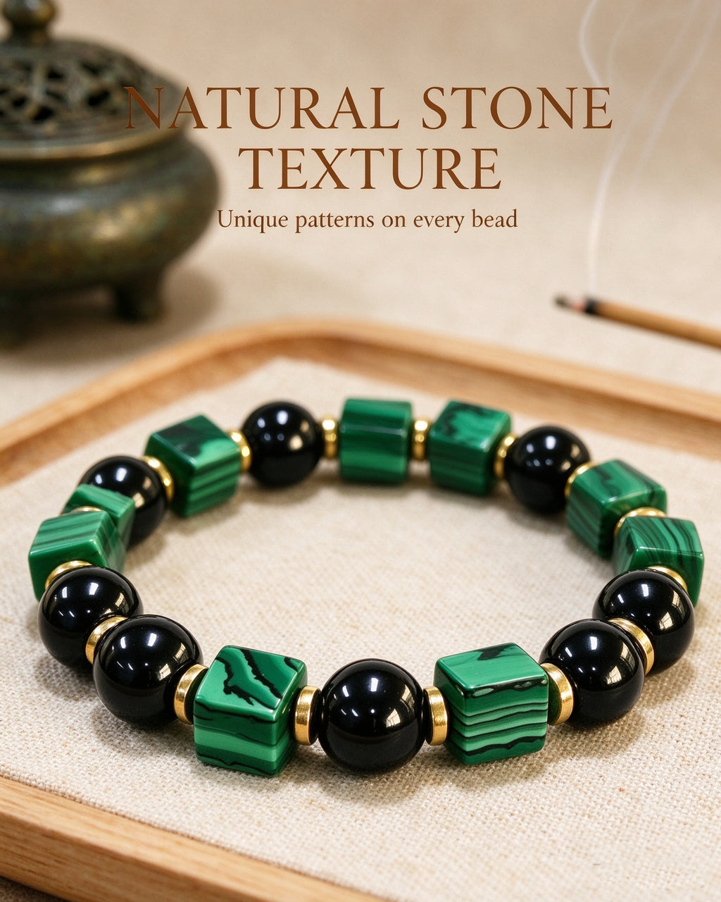 Handmade natural stone zen bracelet for meditation, oriental mindful jewelry