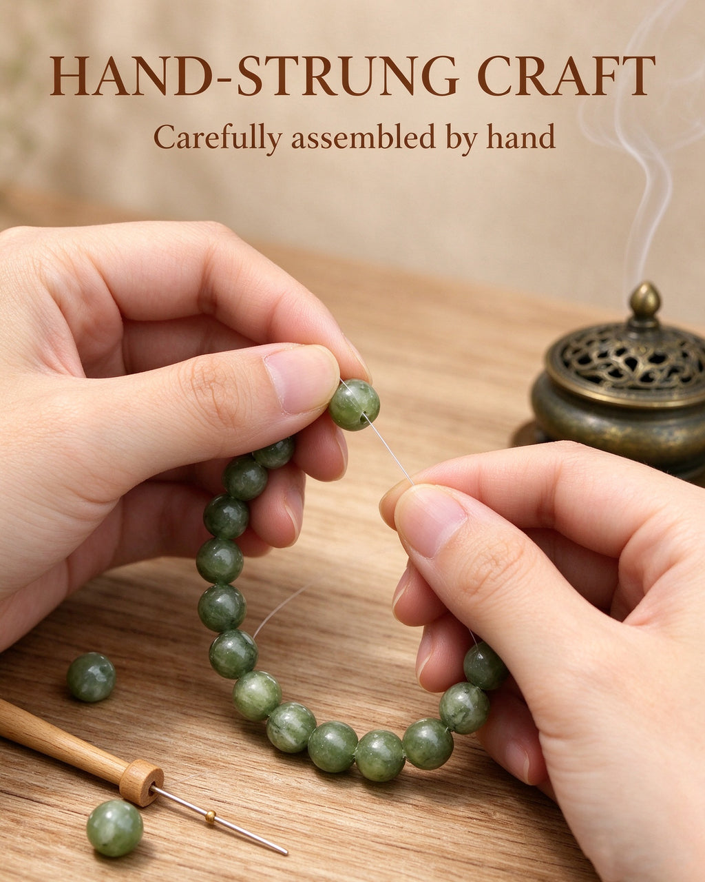 Handmade natural stone zen bracelet for meditation, oriental mindful jewelry