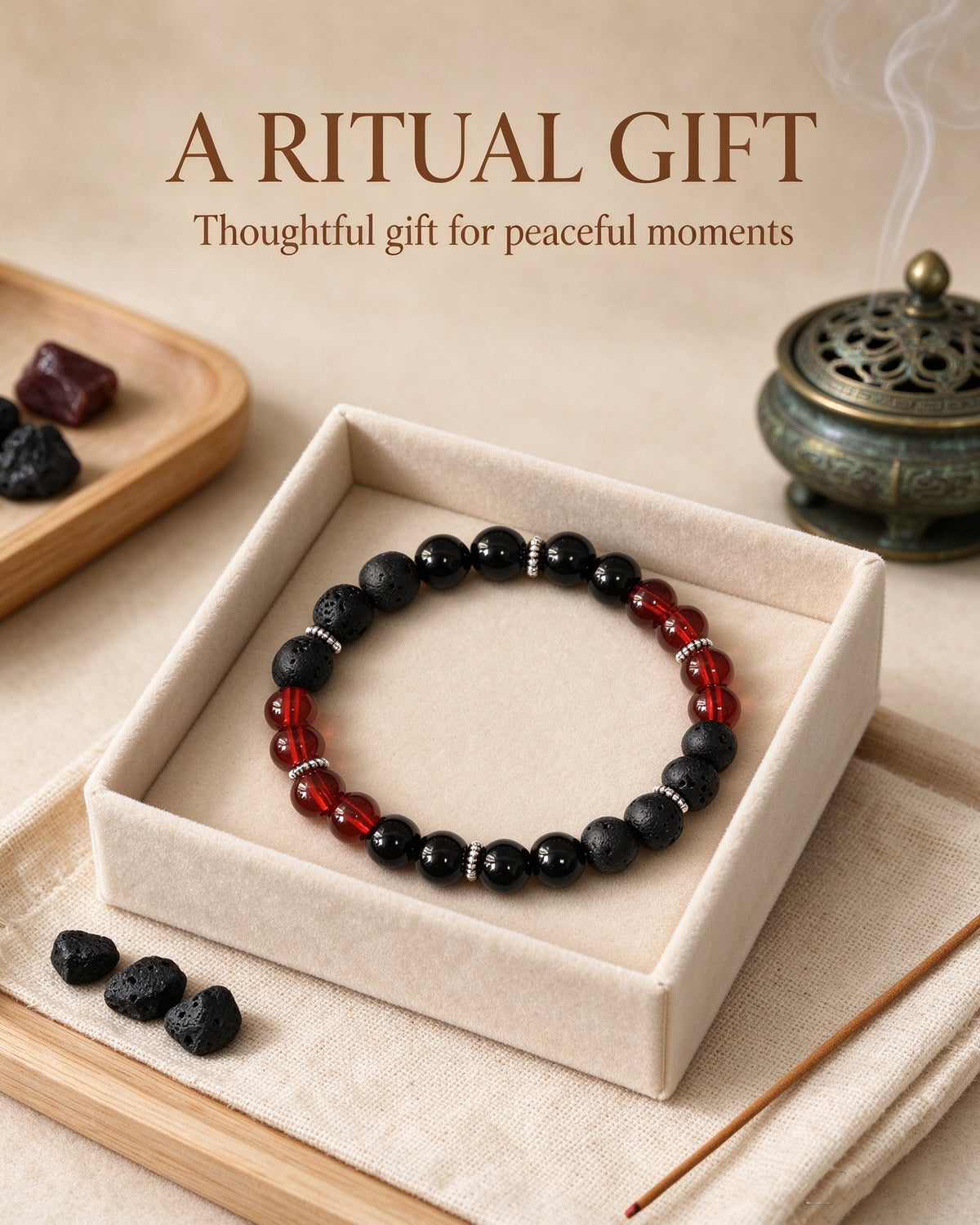 Handmade natural stone zen bracelet for meditation, oriental mindful jewelry