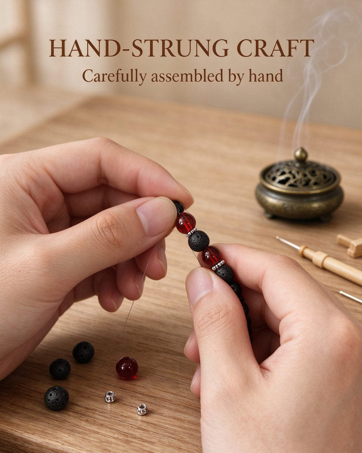 Handmade natural stone zen bracelet for meditation, oriental mindful jewelry